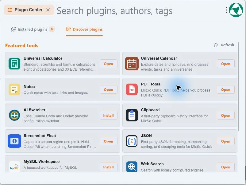 Discover plugins in MixSo Quick Plugin Center