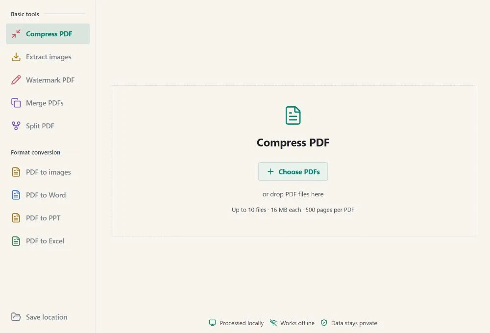 PDF Tools in an independent window, ready for your next task